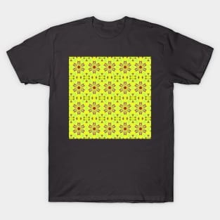 Yellow Background Flowers Pattern T-Shirt